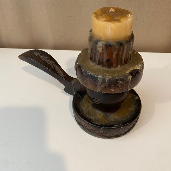 Antique Primitive 1900s Wood Candle Holder with Handle 6.5"‎ Carved Prop - Picture 6 of 6